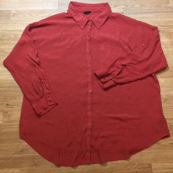 Torrid Blouse Womens Sz 3 Red Button Front Top Semi Sheer Tunic Collared Shirt - Picture 1 of 10
